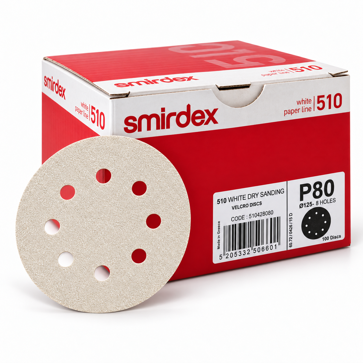Smirdex - 510 White Line Hook & Loop Discs – 8 Holes