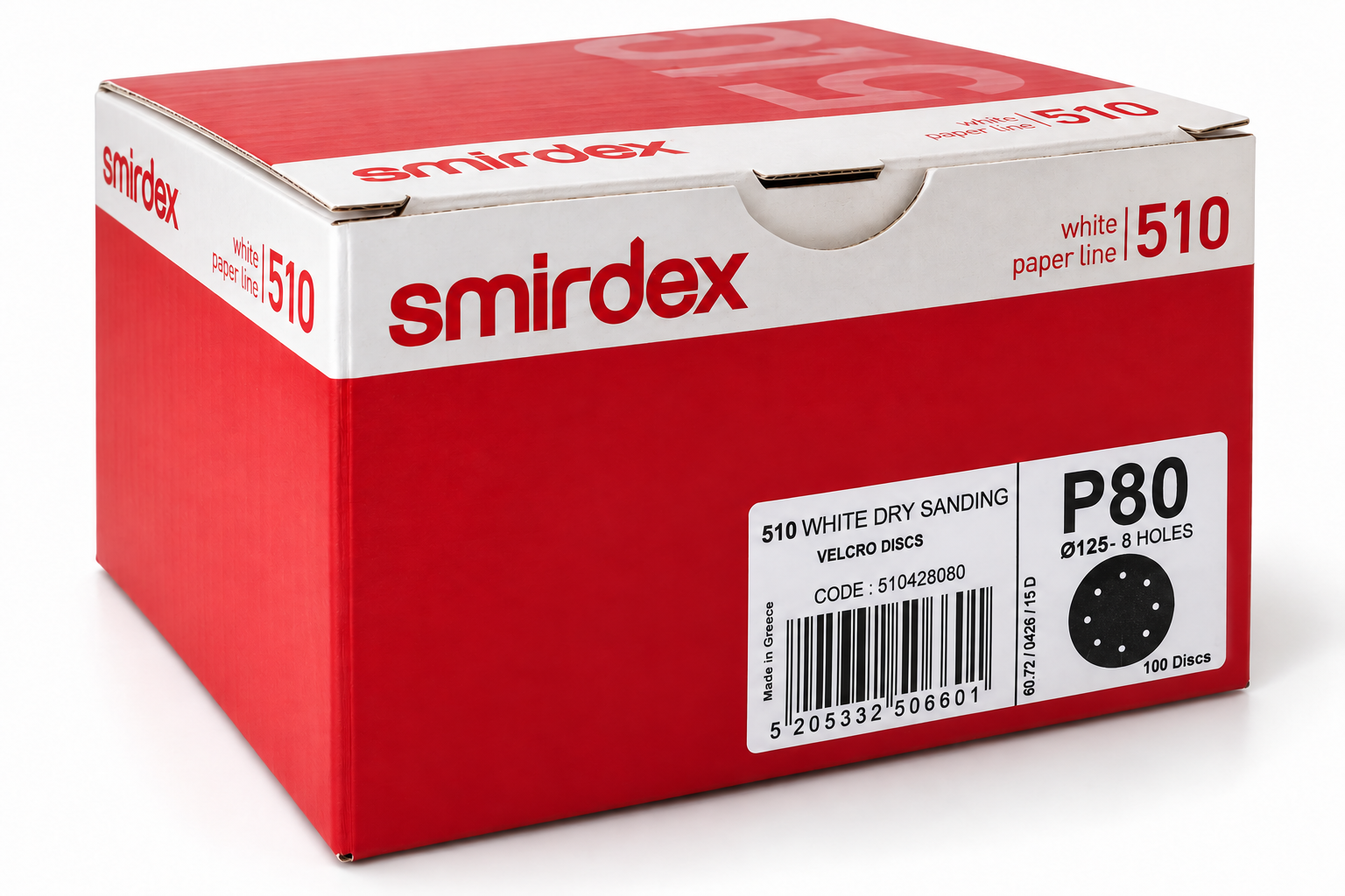 Smirdex - 510 White Line Hook & Loop Discs – 8 Holes