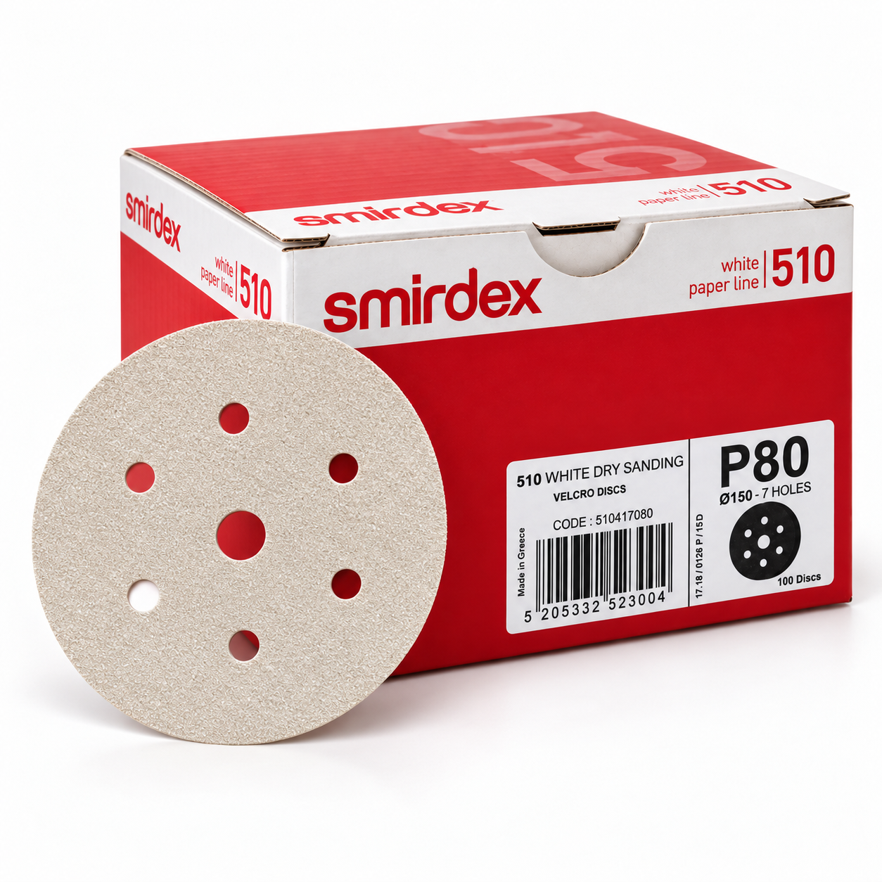 Smirdex - 510 White Line Hook & Loop Discs – 7 Holes